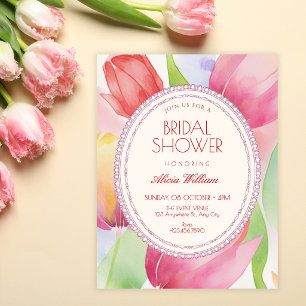 Aquarell-Tulpen blühen Brautdusche Einladung