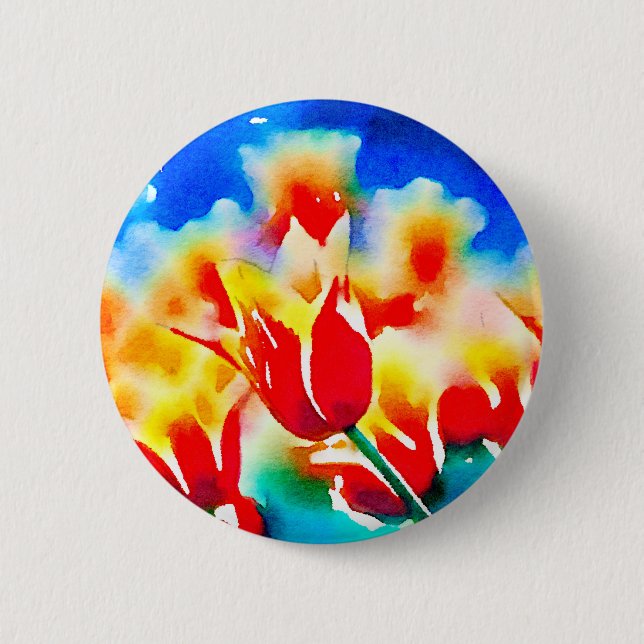 Aquarell-Tulpen Button (Vorderseite)