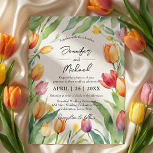 Aquarell-Tulpen-Garten-Frühlings-Blumen-Hochzeit Einladung