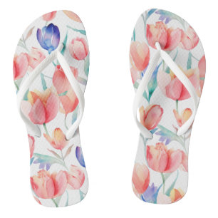 Aquarell-Tulpen-Muster Paar Flip-Flops Flip Flops