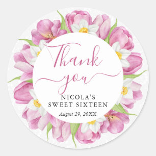 Aquarell-Tulpen und Osterglocken Sweet Sixteen Runder Aufkleber