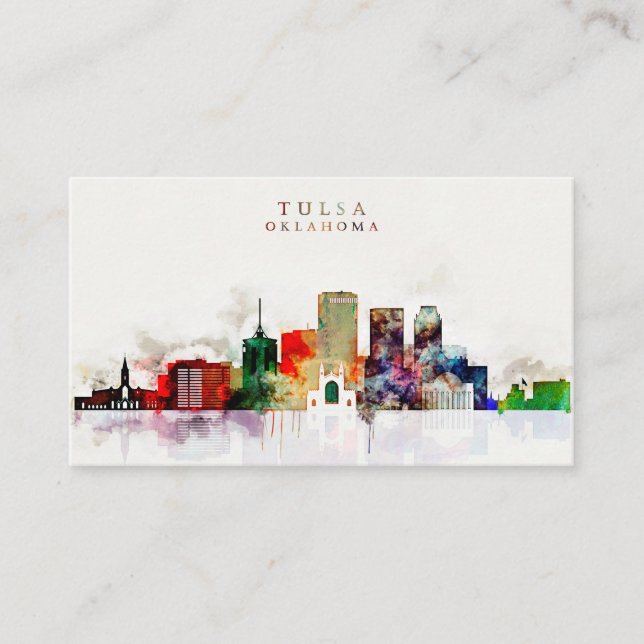 Aquarell-Tulsa-Skyline Visitenkarte (Vorderseite)