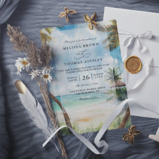 Aquarell Tulum Tropische Strand Elegante Hochzeit Einladung