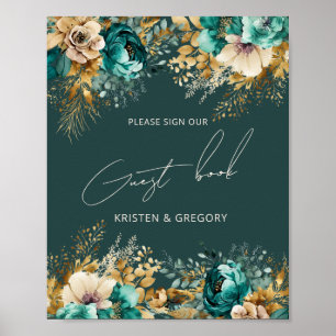 Aquarell Türkis Gold Hochzeitsgästebuch Poster