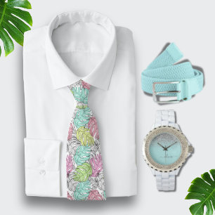 Aquarell Türkis Hawaiian Aqua Blau Monstera Krawatte