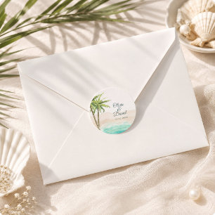 Aquarell Türkis Sandstrand Hochzeit Runder Aufkleber