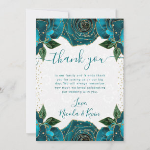 Aquarell Türkis und Gold Blumen Hochzeit Dankeskarte