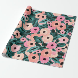 Aquarell-Türkis- und Rosa-Blumenmuster Geschenkpapier