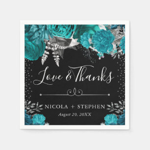 Aquarell Türkis- und Silberblumen-Hochzeit Serviette