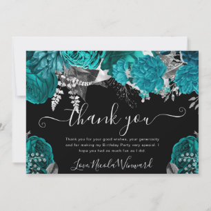 Aquarell Türkis- und Silberrosen Geburtstag Dankeskarte