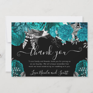 Aquarell Türkis- und Silberrosen-Hochzeit Dankeskarte