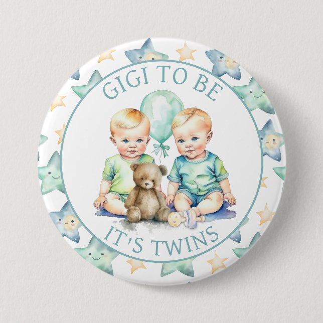 Aquarell Twin Boys Baby Showgigi zu sein Button (Vorderseite)