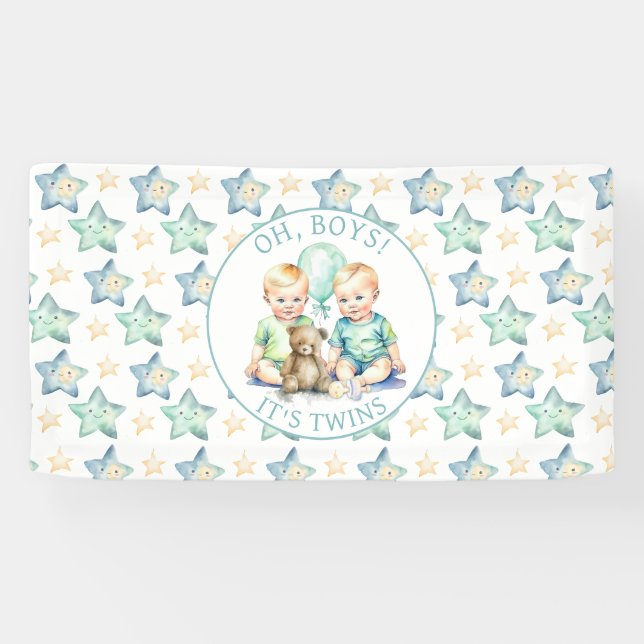 Aquarell Twin Boys Babydusche | Oh, Jungs! Banner (Horizontal)