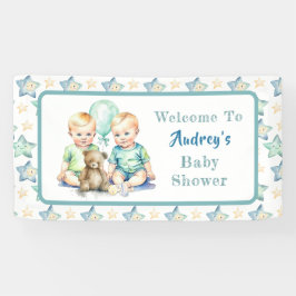 Aquarell Twin Boys Babydusche | Oh, Jungs! Banner