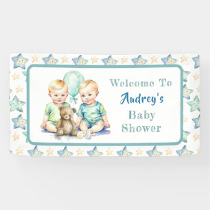 Aquarell Twin Boys Babydusche   Oh, Jungs! Banner