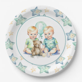 Aquarell Twin Boys Babydusche Pappteller