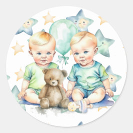 Aquarell Twin Boys Babydusche Runder Aufkleber