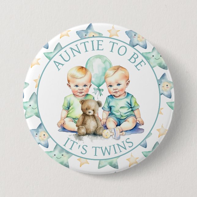 Aquarell Twin Boys Babyduschtücher für Kinder Button (Vorderseite)