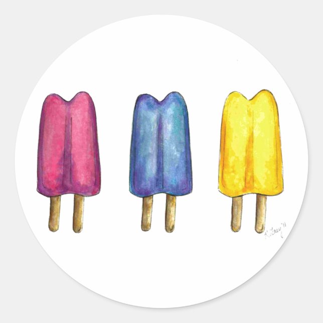 Aquarell Twin Pop Popsicles Ice Lollies Lolollies Runder Aufkleber (Vorderseite)