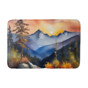 Aquarell über schneebedeckte Berge Badematte