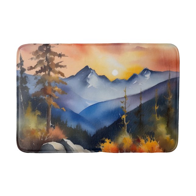 Aquarell über schneebedeckte Berge Badematte (Vorderseite)