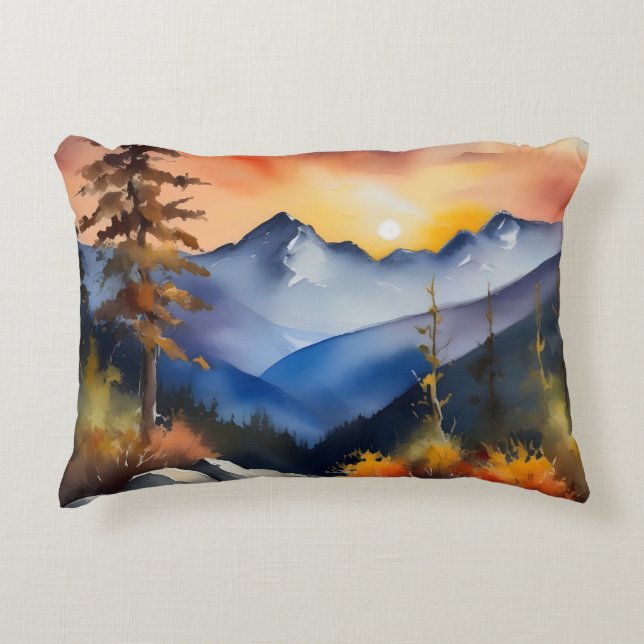 Aquarell über schneebedeckte Berge Dekokissen (Vorderseite)