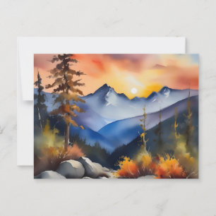 Aquarell über schneebedeckte Berge Postkarte