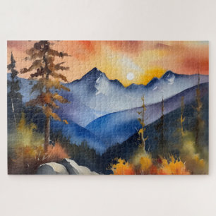 Aquarell über schneebedeckte Berge Puzzle