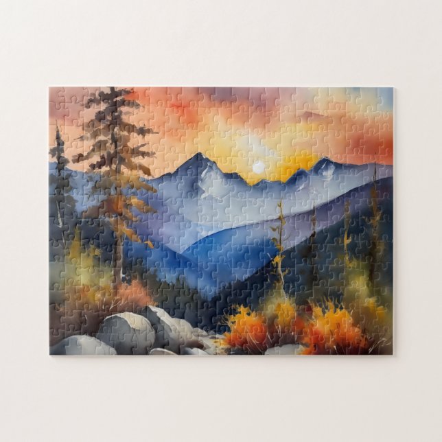 Aquarell über schneebedeckte Berge Puzzle (Horizontal)