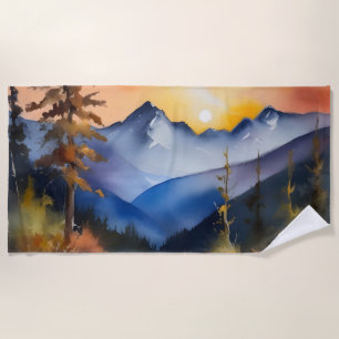 Aquarell über schneebedeckte Berge Strandtuch