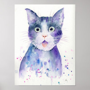 Aquarell überraschtes Katzen-Porträt-Plakat Poster