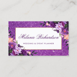 Aquarell Ultra Violett Lila Blumen Glitter Visitenkarte