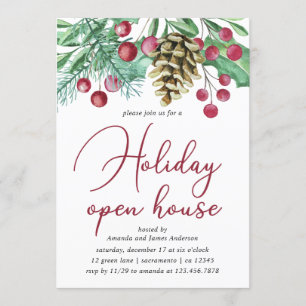 Aquarell und Berries Holiday Open House Einladung