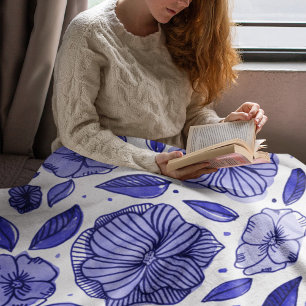 Aquarell und Blume - blaue Farbpalette Fleecedecke