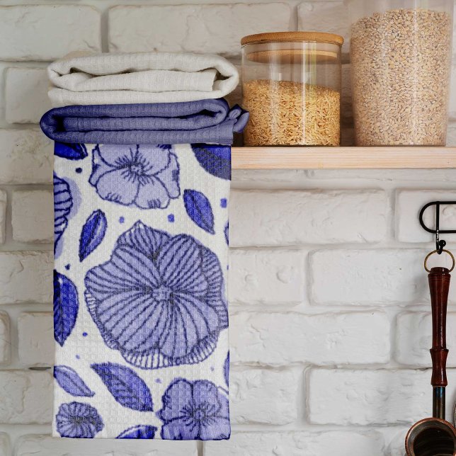 Aquarell und Blume - blaue Farbpalette Geschirrtuch (Von Creator hochgeladen)