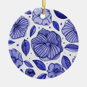 Aquarell und Blume - blaue Farbpalette Keramikornament