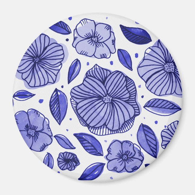 Aquarell und Blume - blaue Farbpalette Magnet (Vorne)
