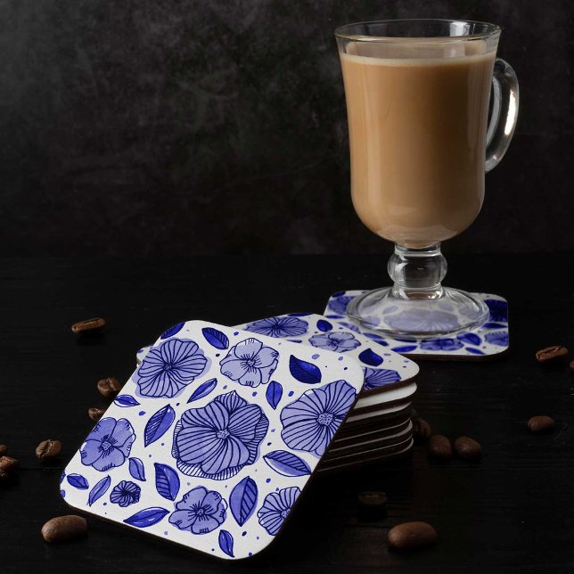 Aquarell und Blume - blaue Farbpalette Rechteckiger Pappuntersetzer (Von Creator hochgeladen)