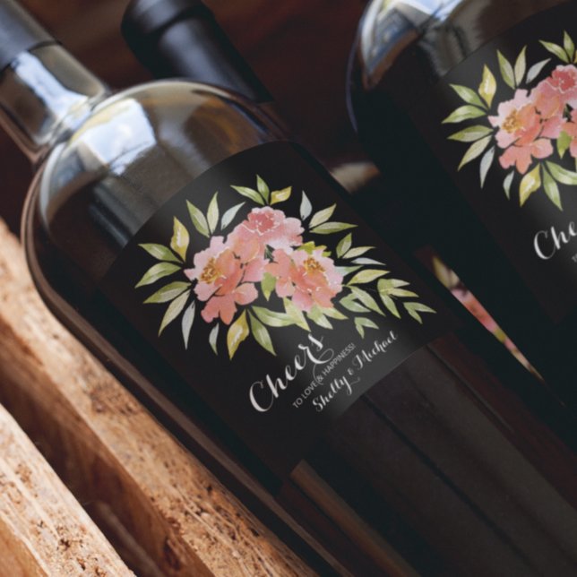 Aquarell und Blume Cheers Wedding Weinetikett (Von Creator hochgeladen)