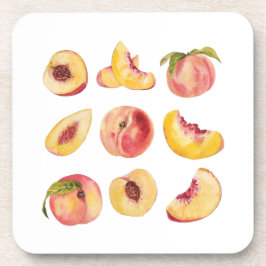 Aquarell und farbenfrohe frische Pfirsichscheiben, Getränkeuntersetzer