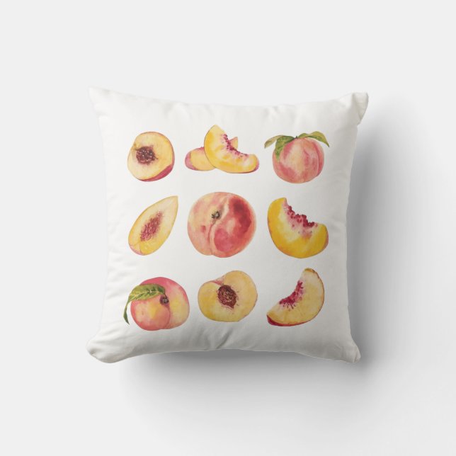 Aquarell und farbenfrohe frische Pfirsichscheiben, Kissen (Vorderseite)