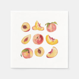 Aquarell und farbenfrohe frische Pfirsichscheiben, Serviette