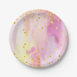 Aquarell und Gold Confetti Rosa Teller