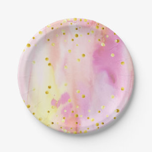 Aquarell und Gold Confetti Rosa Teller