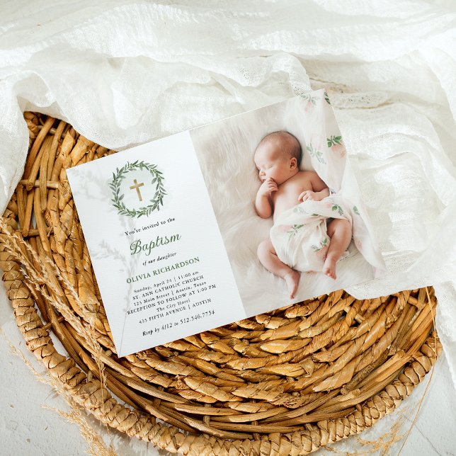 Aquarell und Gold Cross | Foto-Taufe Einladung (Von Creator hochgeladen)