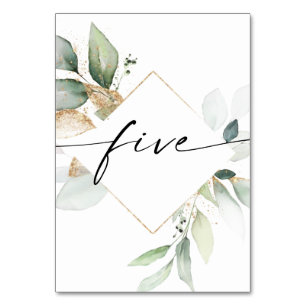 Aquarell und Gold Tischnummern Fünf