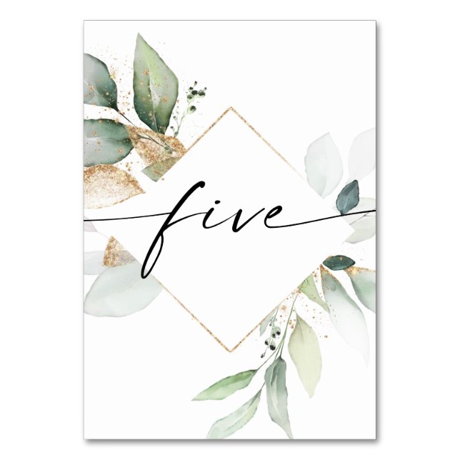 Aquarell und Gold Tischnummern Fünf (Vorderseite)