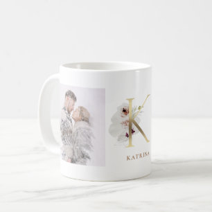 Aquarell und Gold   Zwei Foto Letter K Monogram Kaffeetasse
