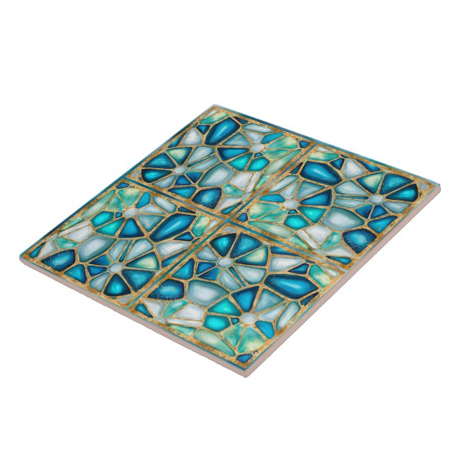 Aquarell- und Goldzellen - Ozean - gerahmtes Quart Fliese (Seite)