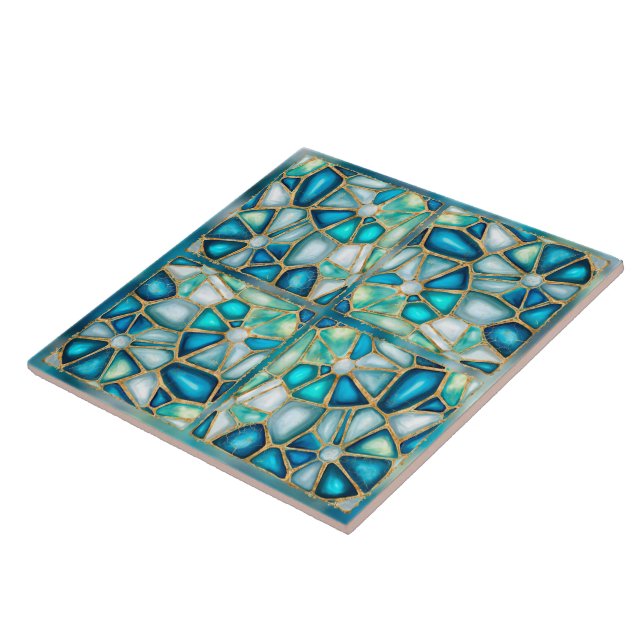 Aquarell- und Goldzellen - Ozean - Quatro Fliese (Seite)